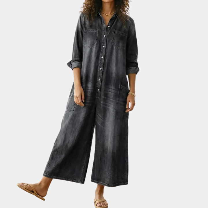 Сейлър - Vintage Washed Soft Cotton Denim Гащеризон с Копчета