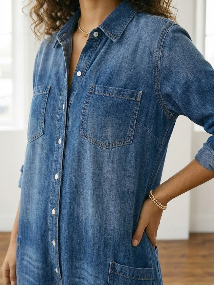 Сейлър - Vintage Washed Soft Cotton Denim Гащеризон с Копчета
